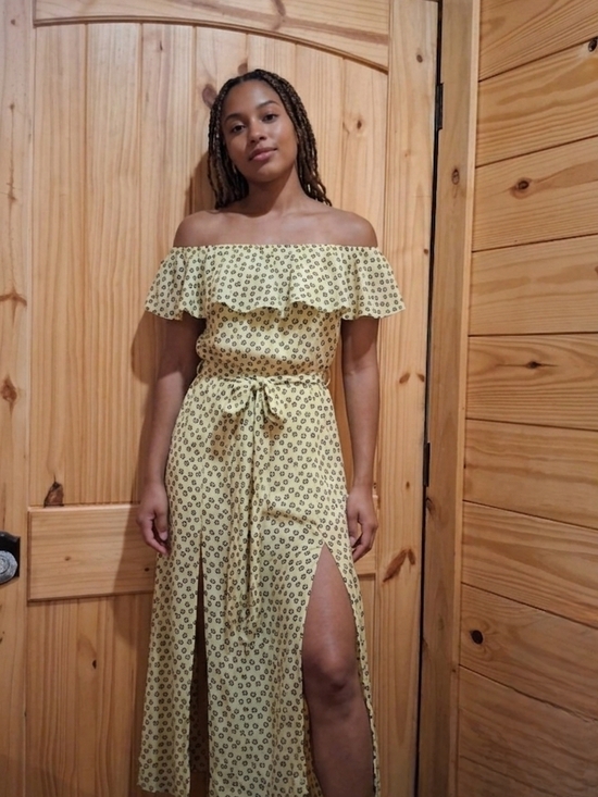 1. State Dresses & Skirts - 1. State Yellow Off-Shoulder Floral Tie-Waist Midi Dress